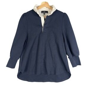 Pomander‎ Place Tuckernuck Charlotte Terry Top Navy Blue Ruffle Collar Blouse XS